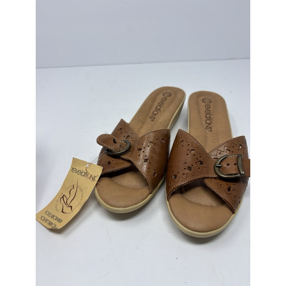 Vintage Revelations Brown Woven Strappy Sandals Leather Heels Size 7.5 NWT